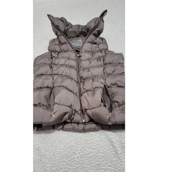 Zara Basic Womens Brown Full Zip Puffer‎ Vest Quilted Convertible Hood Size M - Picture 4 of 9